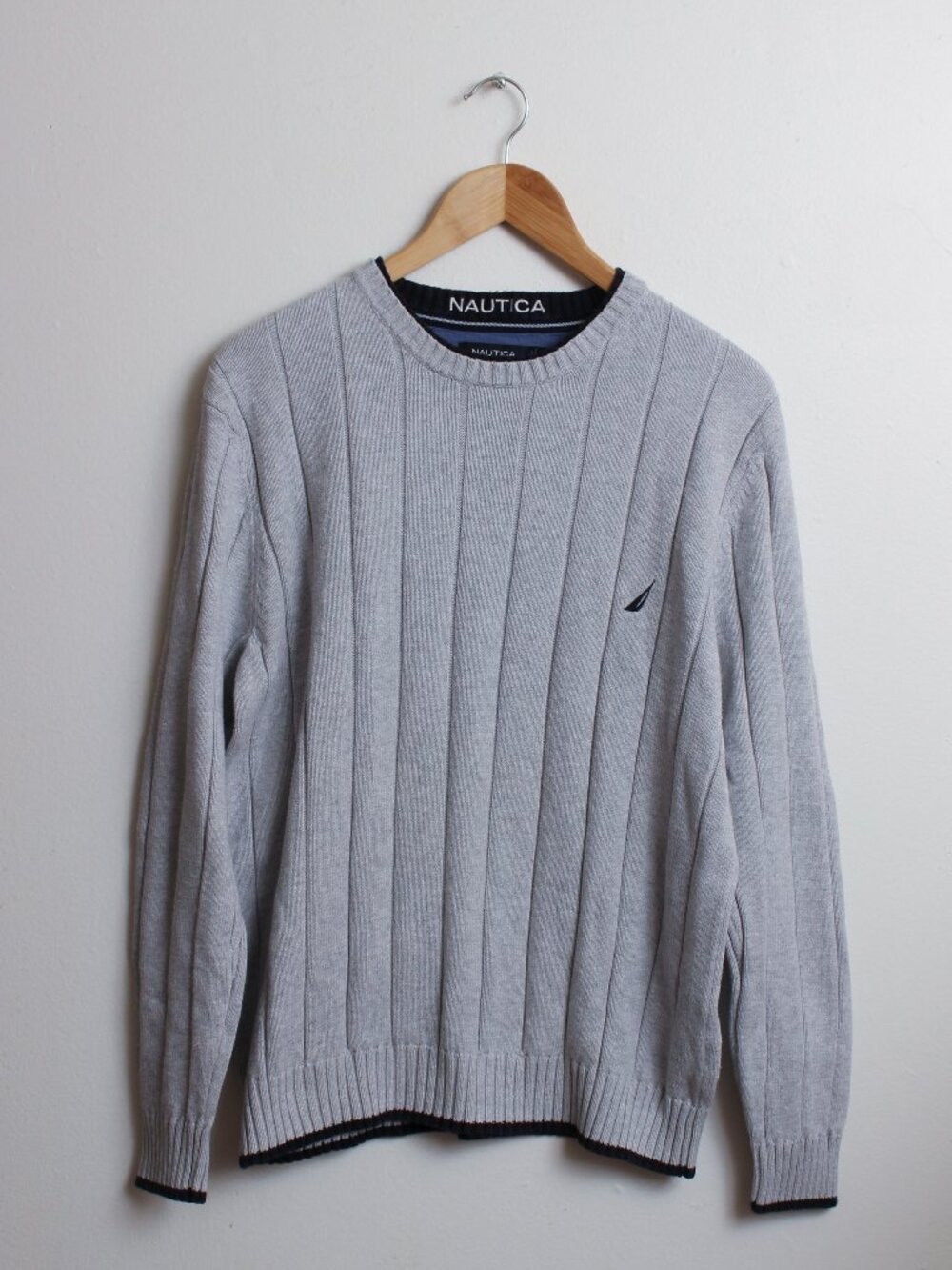 Nautica Sweater Mens Medium Gray Ribbed Knit Crewnwck